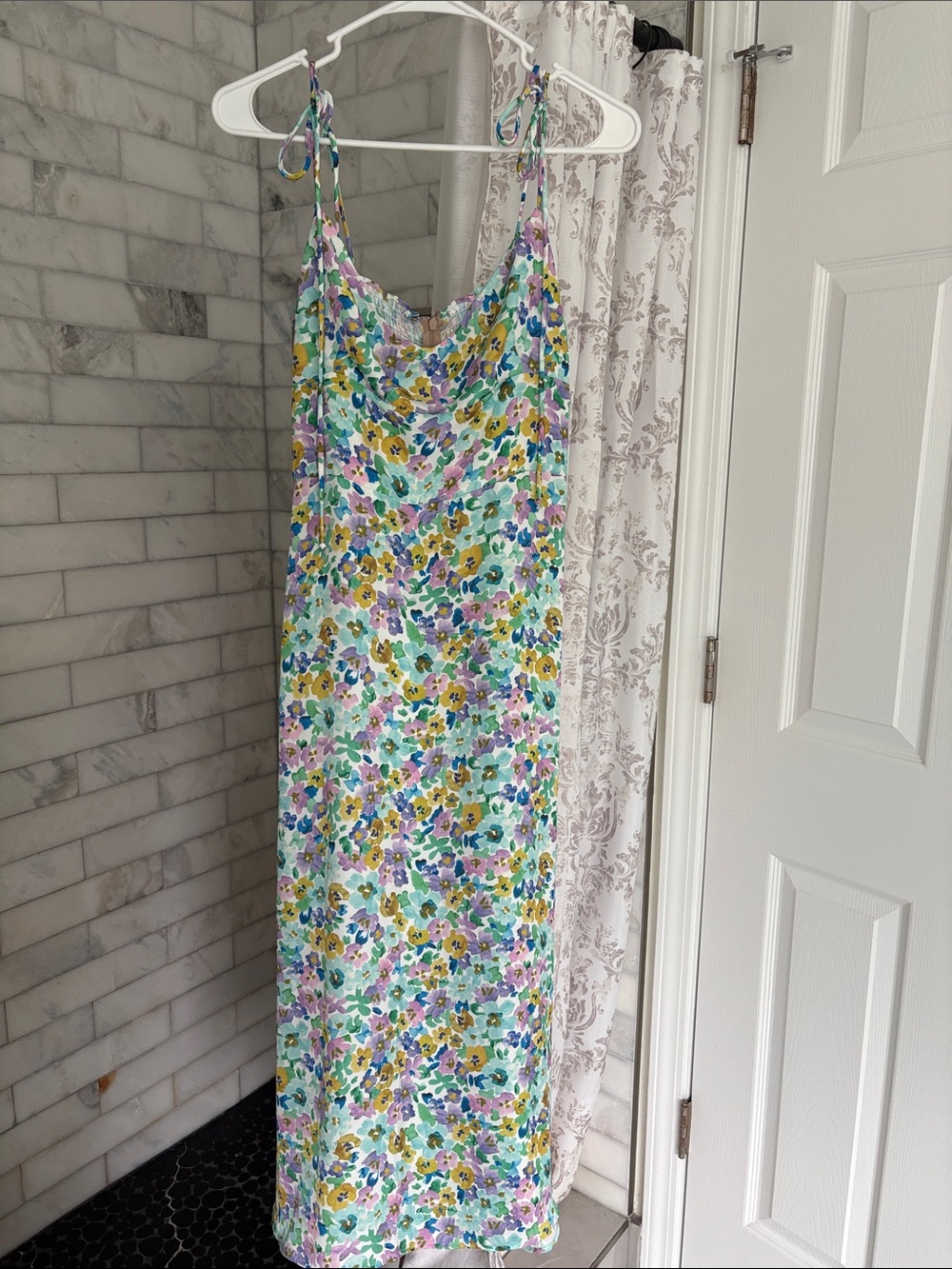 RESA | Mandi Tie-Shoulder Midi Slip Dress in Monet Floral Print, Size Medium